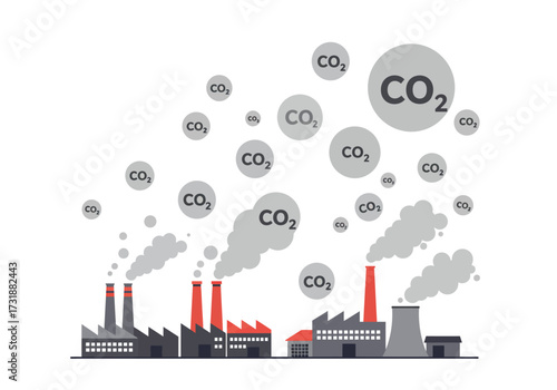 Industrial CO2 Emissions and Environmental Pollution Illustration.