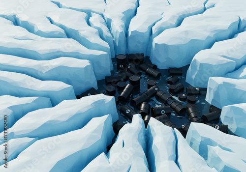 Iceberg Meltwater Pool with Debris in Antarctica.