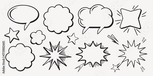 Dynamic comic bubbles and starbursts for bold messaging, perfect for social media posts or branding projects requiring an edgy, fun, or retro style