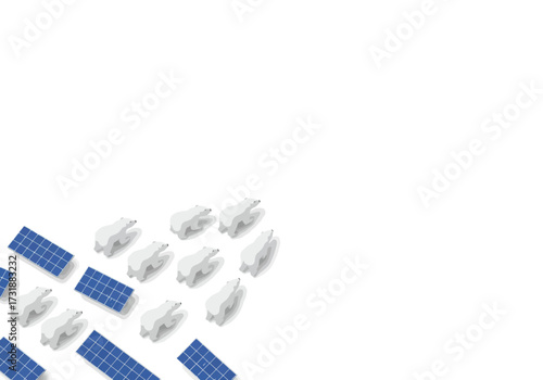 Renewable Energy Concept Solar Panels and Electric Cars on White.