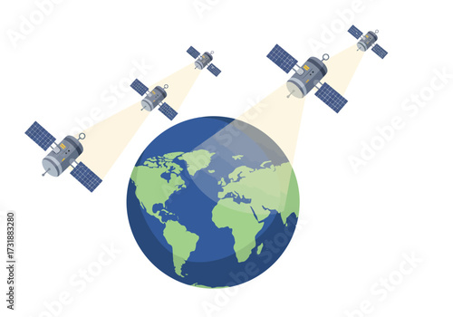 Satellite Network Covering Earth Global Communication and Surveillance.
