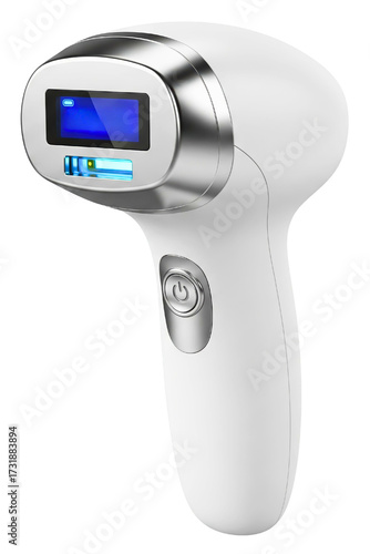 White handheld laser epilator for cosmetic hair removal on a transparent background