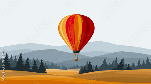 Hot air balloon over mountainous landscape