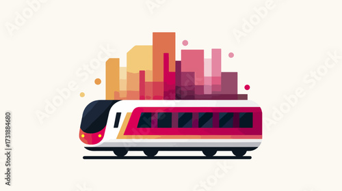 Modern train illustration with cityscape