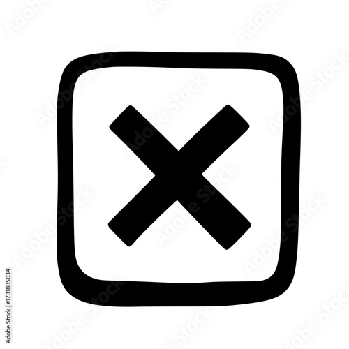 Hand drawn cross mark is placed inside a square checkbox symbolizing cancellation, error, or incorrect selection.