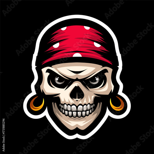 Filibuster skull. Pirate symbol, Jolly Roger. Corsair logo.