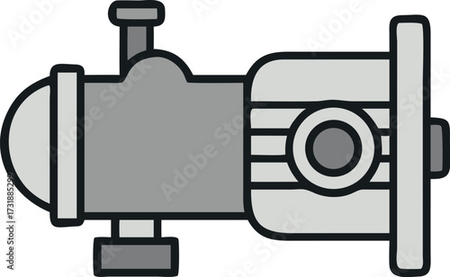 Simple vector icon of a centrifugal pump with white background.