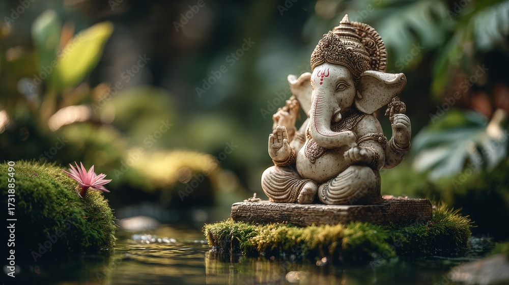 Fototapeta premium The statue of Lord Ganesha in a peaceful place