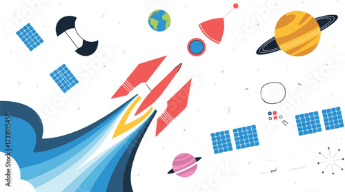 Space Exploration Rocket Satellite Astronaut Planets Stars Cosmos