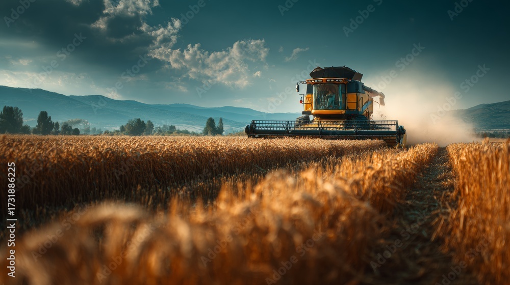 Fototapeta premium combine harvester working on a wheat field