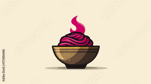 Pink dish with steaming food