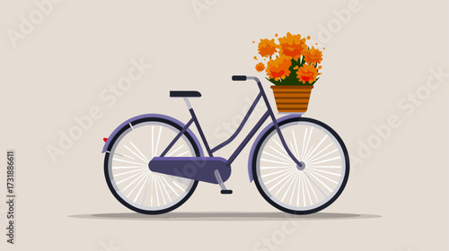 Purple bicycle with orange flowers