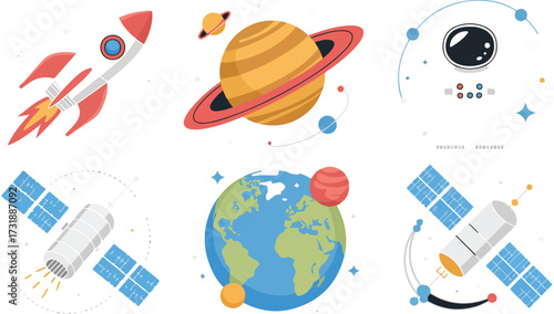 Space Exploration Illustration Featuring Rocket Planet Astronaut Satellites