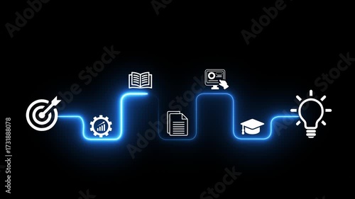 AI powered personalized E-Learning concept on the transparent background. Online education, skill development and graduation. Motion graphics of E-learning idea. 4k video animation