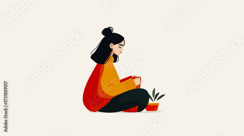 Woman caring for houseplant