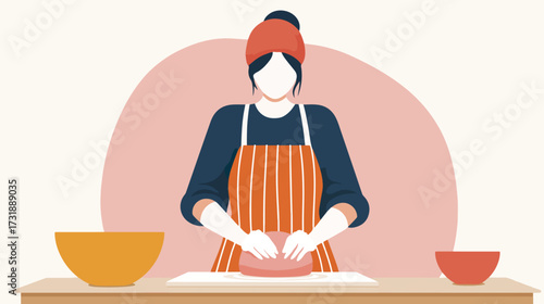 Woman chef kneading dough