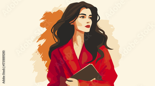 Woman in red robe with book