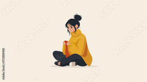 Woman knitting cozy sweater