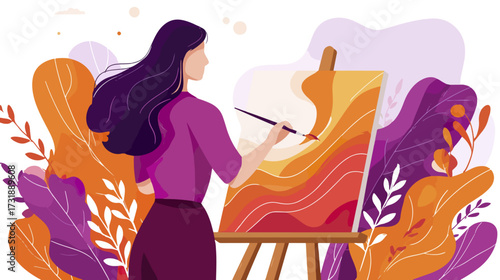 Woman painting abstract art