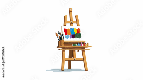Wooden easel with paint supplies
