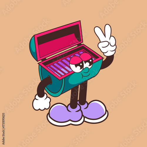 Retro character design of cool barbecue grill