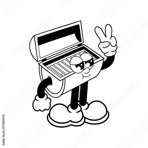 Retro character design of cool barbecue grill outline