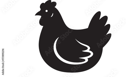 Black chicken silhouette simple vector illustration of a farm animal isolated on white background