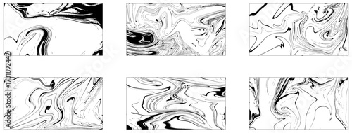 Set Ink texture of 6 watercolor hand drawn artistic marbling invitation, traditional Turkish ebru illustration.