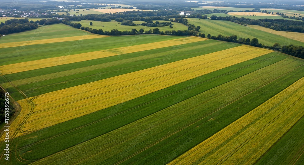 Obraz premium Aerial view of agricultural fields showcasing contrasting color patterns