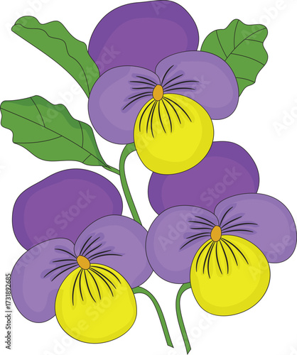 Seamless pattern vector illustration set of fresh purple and yellow flowers and fruits on a green leaf background