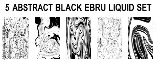 Collection of five black and white acrylic liquid marble texture. Vector art
