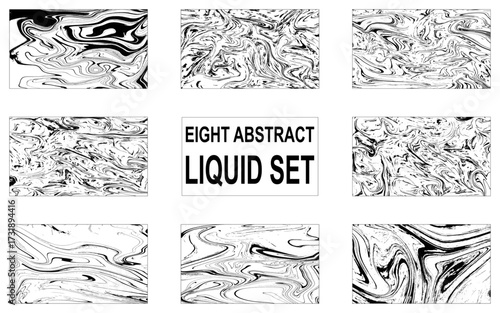 Set of abstract backgrounds. Ink marbling textures. Black and white. Hand drawn marble illustrations