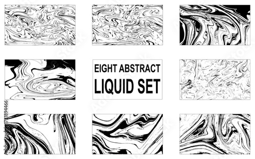 Black and white marble texture set. Swirling abstract background.