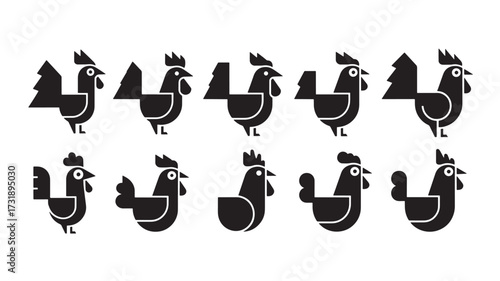 Set of rooster icons simple flat vector design element isolated on white background