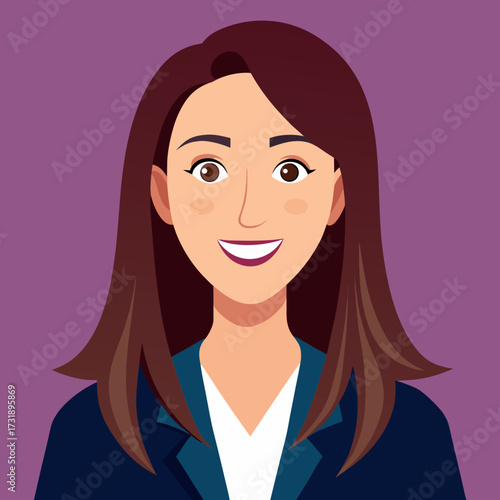 Smiling Professional Businesswoman with Long Hair Vector Avatar