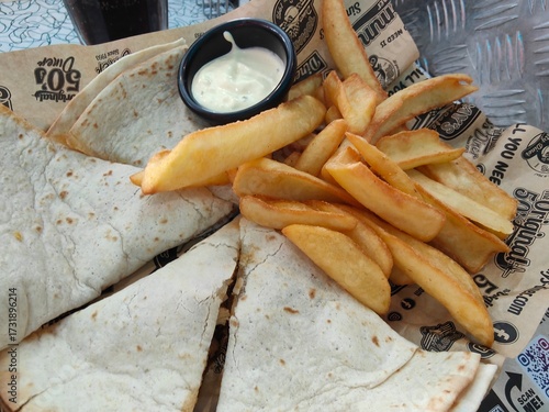 Quesadillas and fries