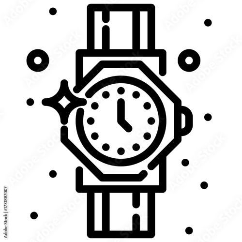 Watch outline icon detailed wristwatch with a square face shine outlined as a simple icon for design.