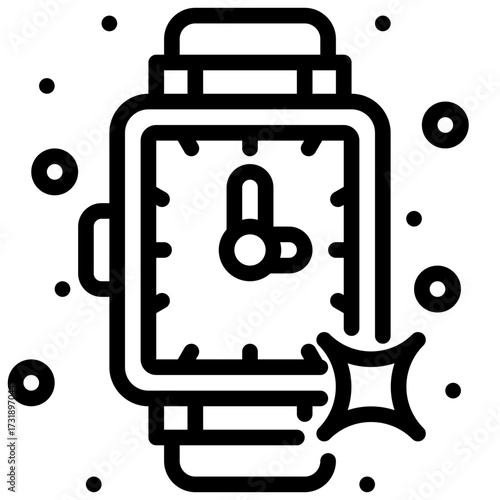 Watch outline icon black and white smartwatch with a starry effect illustrated as a simple vector outline icon.