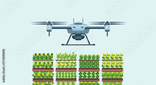 Drone monitoring vertical farm for precision agriculture.