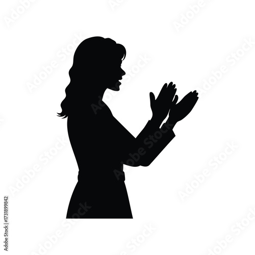Silhouette of a woman applauding with long hair on a white background, a woman clapping silhouette vector illustration