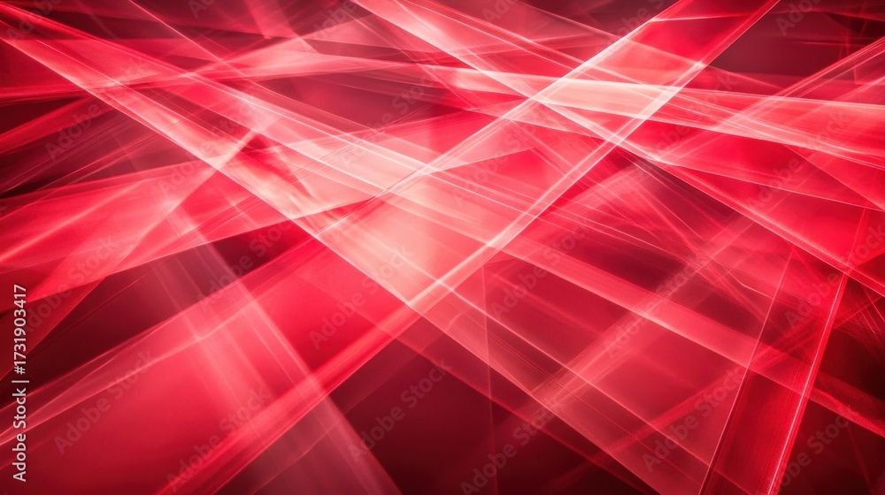 Obraz premium Laser beam diffraction red light interference patterns create geometric intersections with translucent overlay effects and brilliant luminous streaks