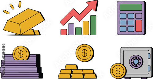 Financial icons depicting wealth growth investment and savings