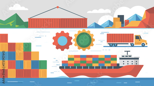 Cargo Ship and Container Port Scene