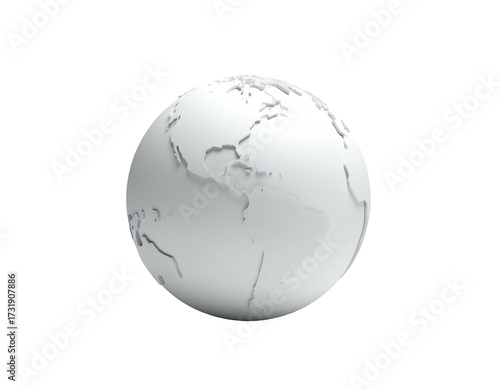 A stark white, 3D rendered globe isolated against a black background
