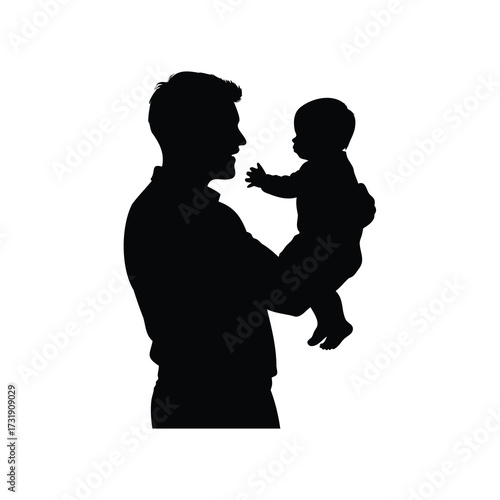 Silhouette of a father holding his baby son in his arms lovingly, father holding baby silhouette vector illustration