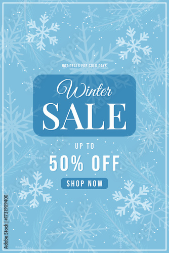 Winter Discount Poster with Snowflakes Vector.
