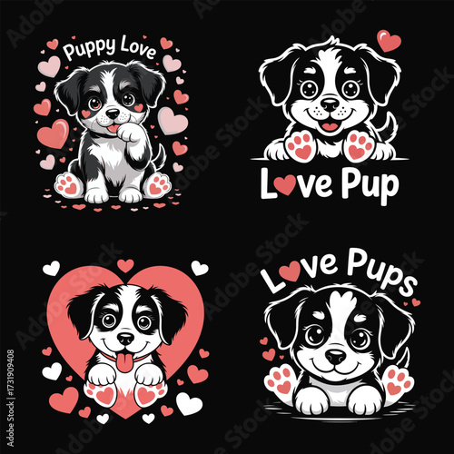 Cute puppies with hearts puppy love