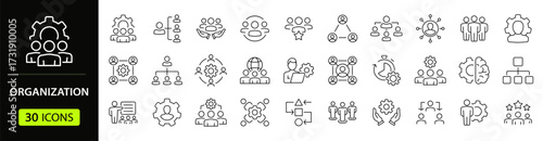 Organization management set of web icons in line style. Human resource linear icon collection. Containing business people, teamwork, structure, hierarchy, leadership and more. Editable stroke