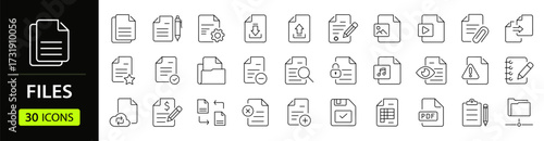 Document Web Icon Set in Line Style. Collection of File Linear Icons, Including files, format, image, text, papers, folder, certificate, invoice, share, folder, management and More. Editable Stroke