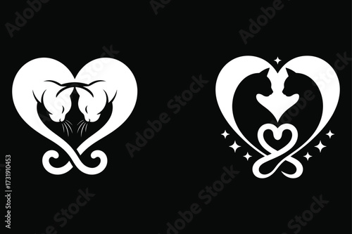 Two white cats forming a heart shape love silhouette